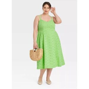 A New Day Eyelet Midi Sundress Sleeveless Smocked Summer Green Womens Size 2XL*